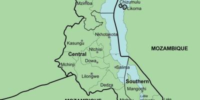 Mapa Malawi ukazuje okresů