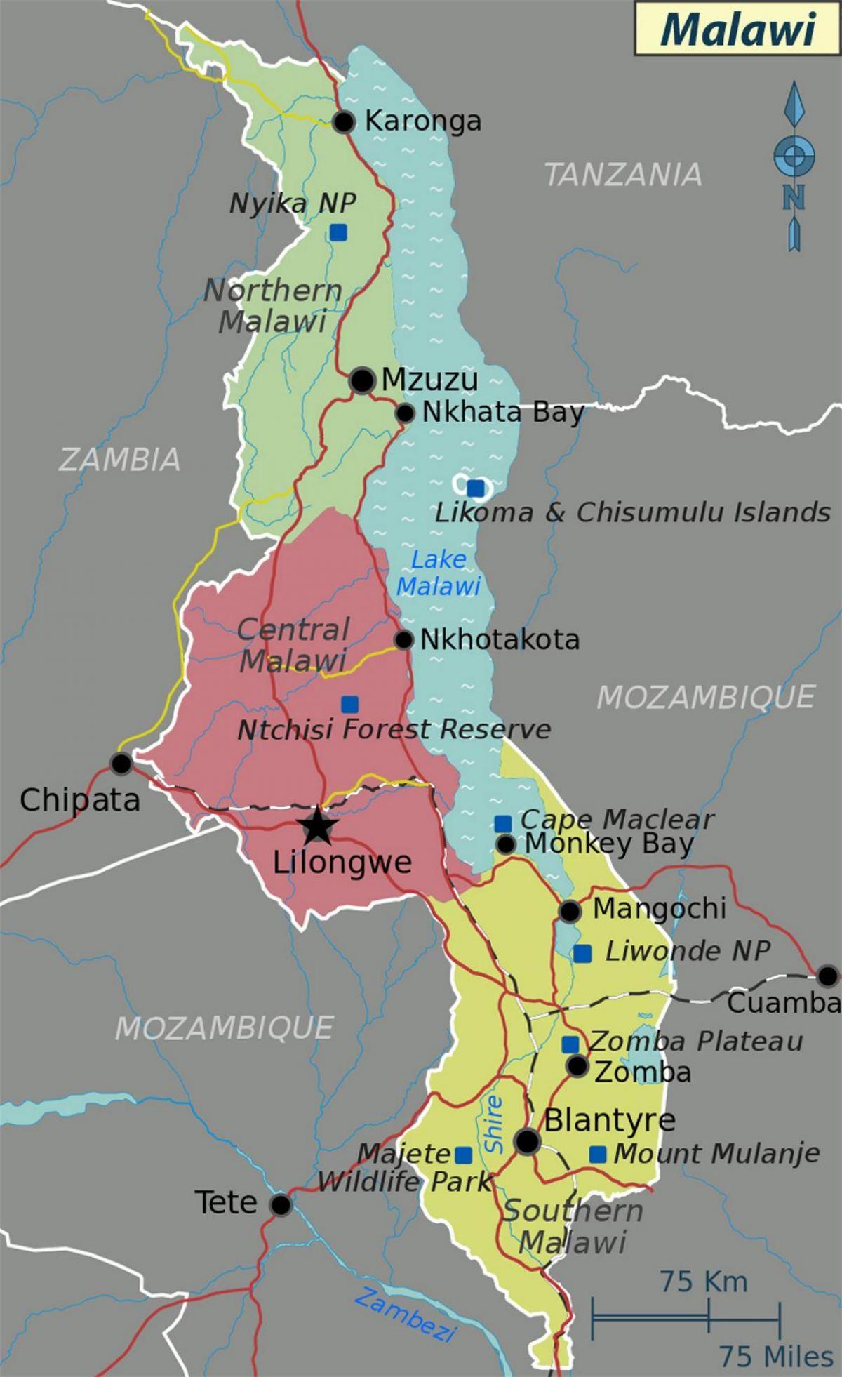 mapa jezera Malawi, afrika