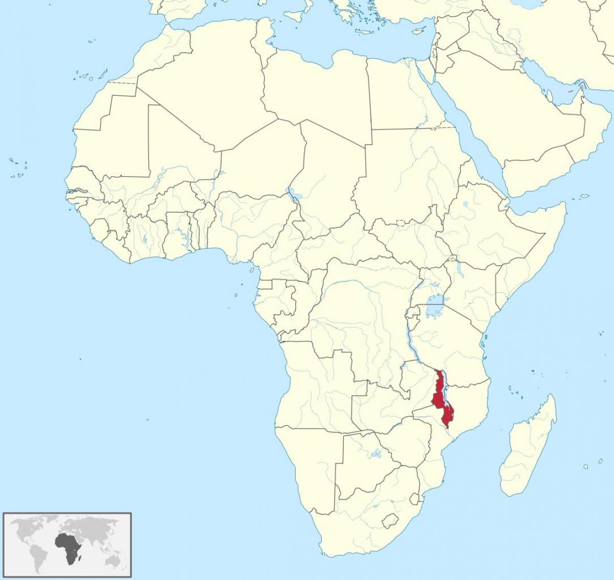 mapa afriky ukazuje Malawi