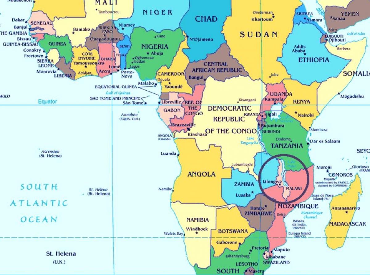 Malawi je země na mapě světa