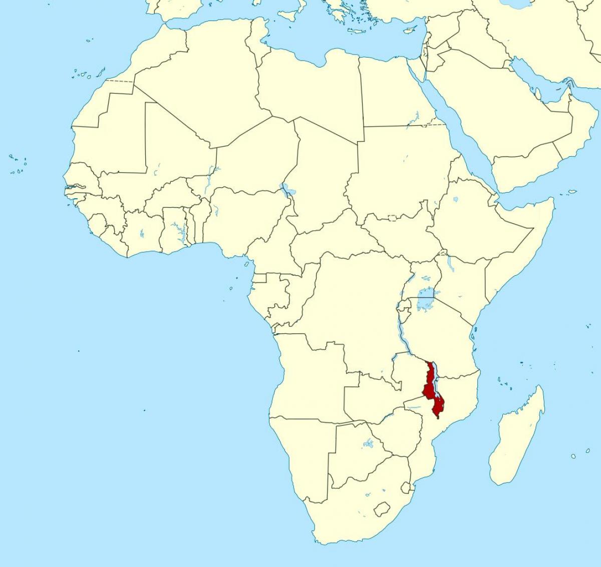 Malawi umístění na mapě světa