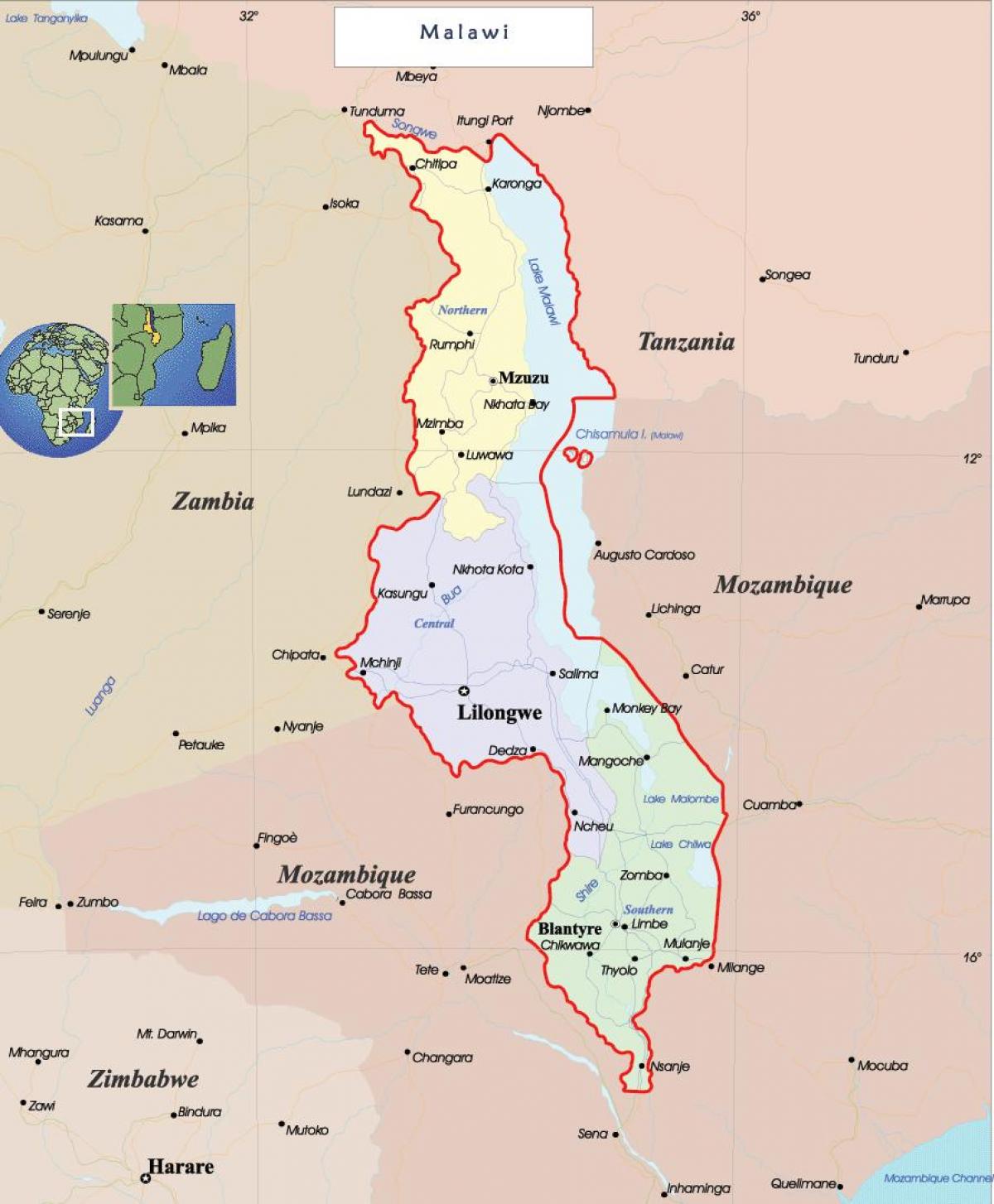 mapa Malawi politické
