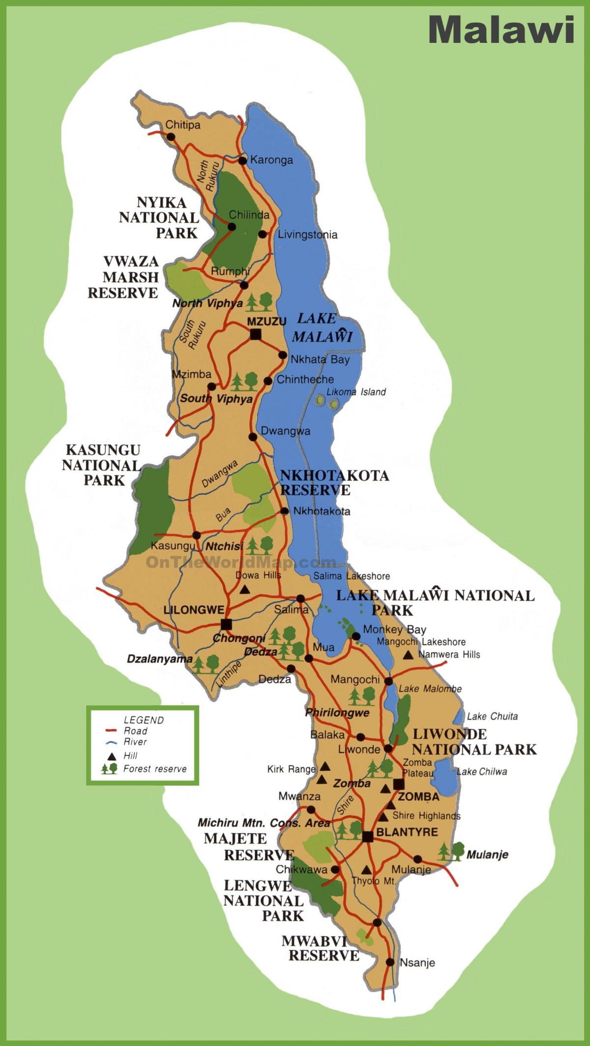 mapa Malawi a okolních zemí