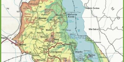 Mapa fyzická mapa Malawi