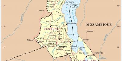 Mapa Malawi ukazuje silnice